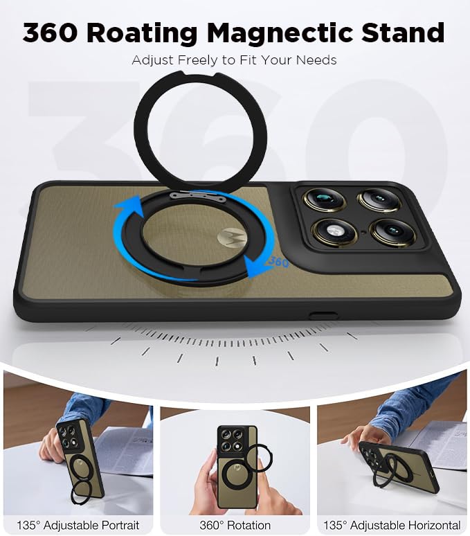 Motorola Signature Ring Stand Back Cover Case | Clear Hybrid - Clear Black Magnetic