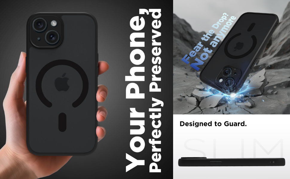 iPhone 15 Back Cover Case | Sleek Hybrid - Matte Black Magnetic