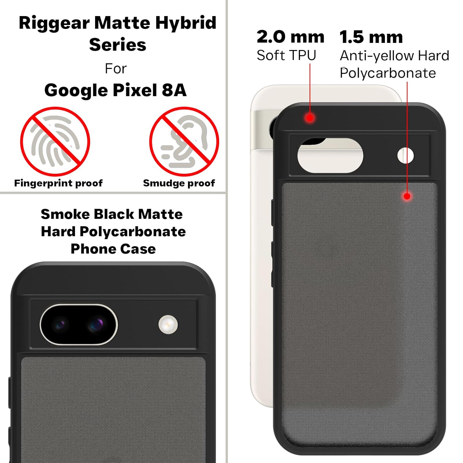 Google Pixel 8a Back Cover Case | Sleek Hybrid - Matte Black