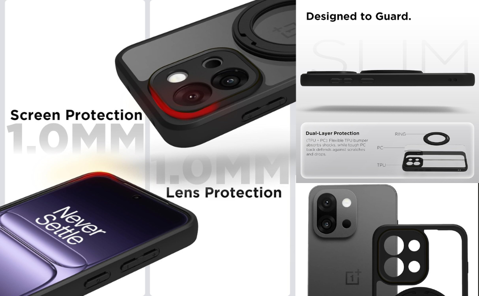 OnePlus 13s Ring Stand Back Cover Case | Clear Hybrid - Clear Black Magnetic