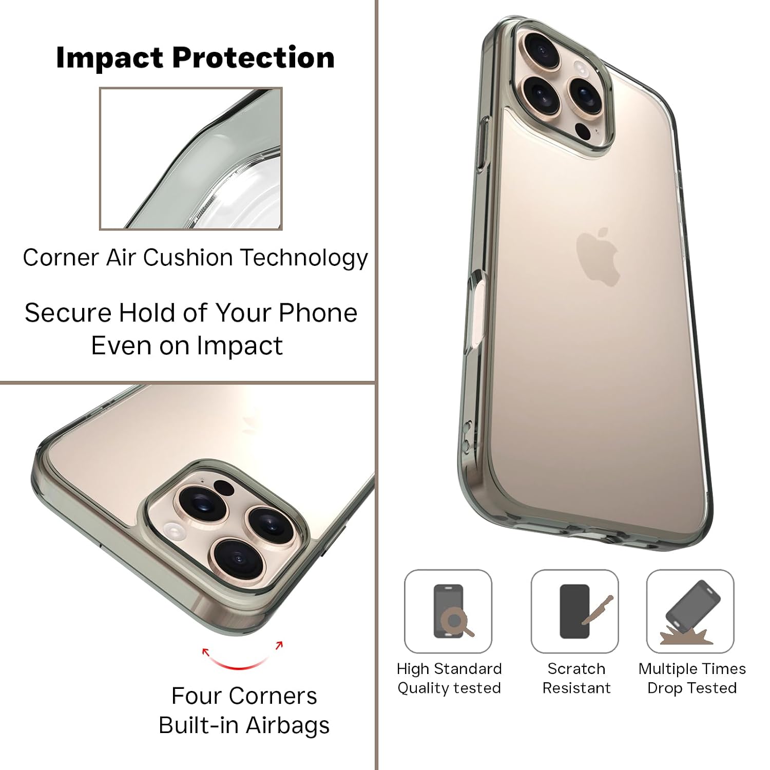 iPhone 16 Pro Max Back Cover Case | Sleek Hybrid - Clear