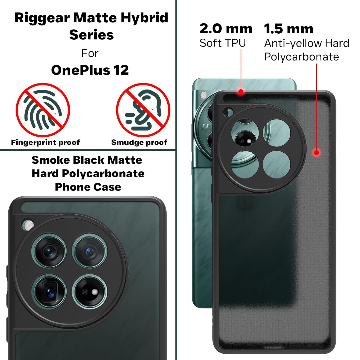 OnePlus 12 Back Cover Case | Sleek Hybrid - Matte Black