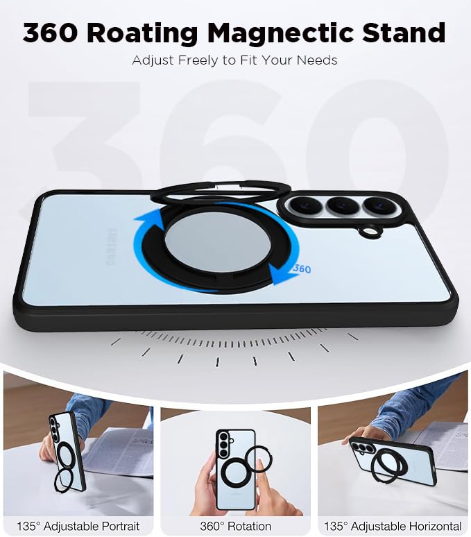Samsung Galaxy S26 Ring Stand Back Cover Case | Sleek Hybrid - Clear Black Magnetic