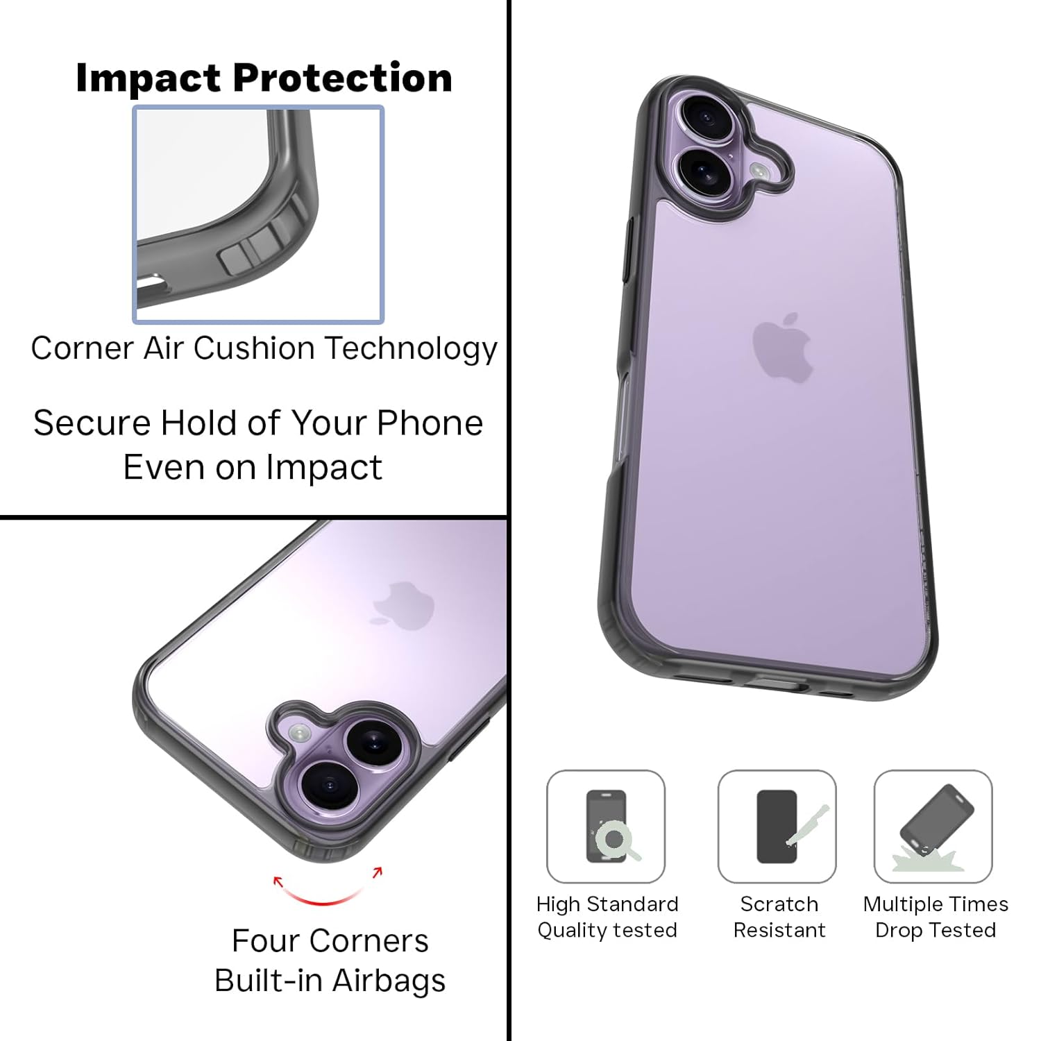 iPhone 17 Back Cover Case | Clear Hybrid - Clear Black