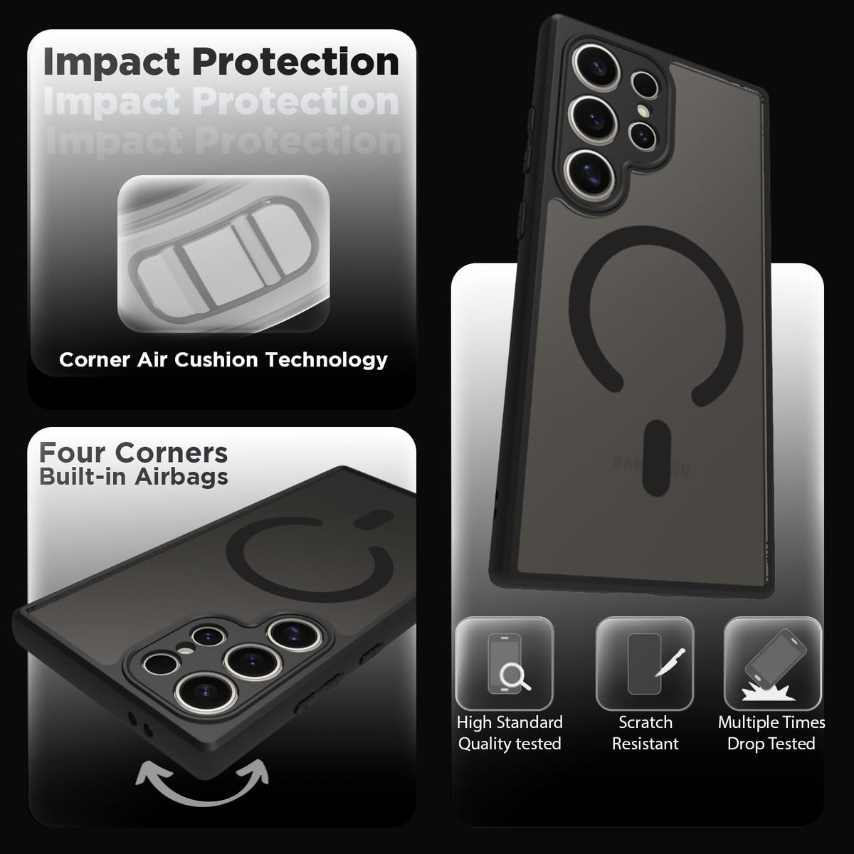 Samsung Galaxy S24 Ultra Back Cover Case | Sleek Hybrid - Matte Black Magnetic