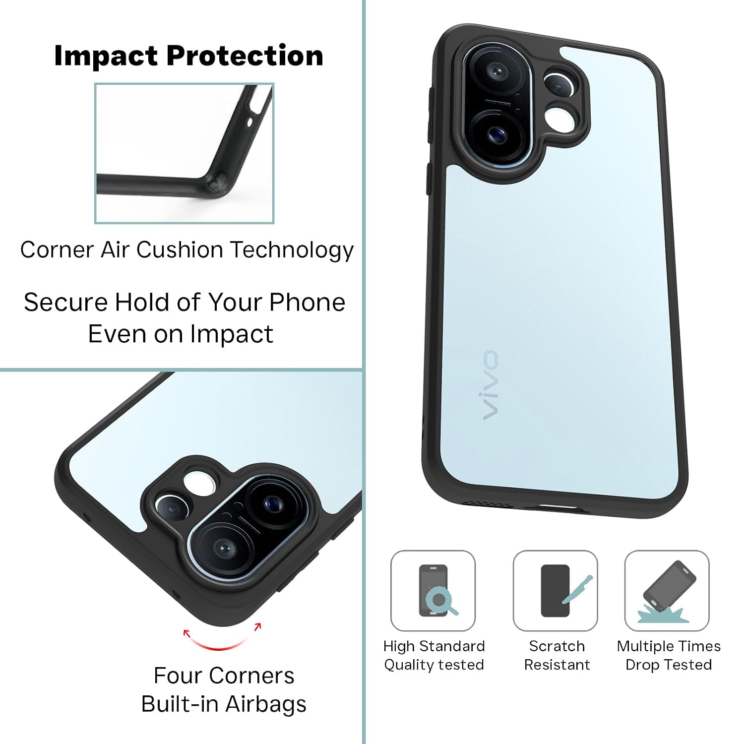Vivo X200 FE 5G Back Cover Case | Sleek Hybrid - Clear Black