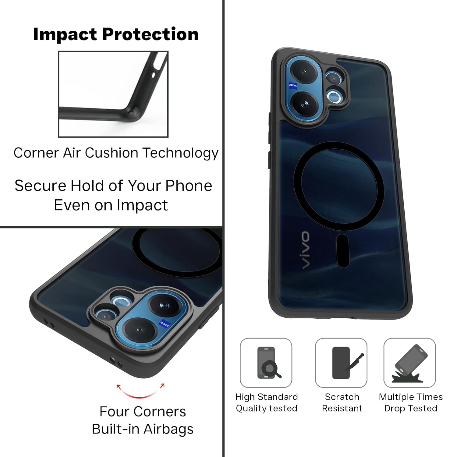 Vivo V60 5G / T4 Pro 5G / V60e 5G Back Cover Case | Sleek Hybrid - Matte Black Magnetic