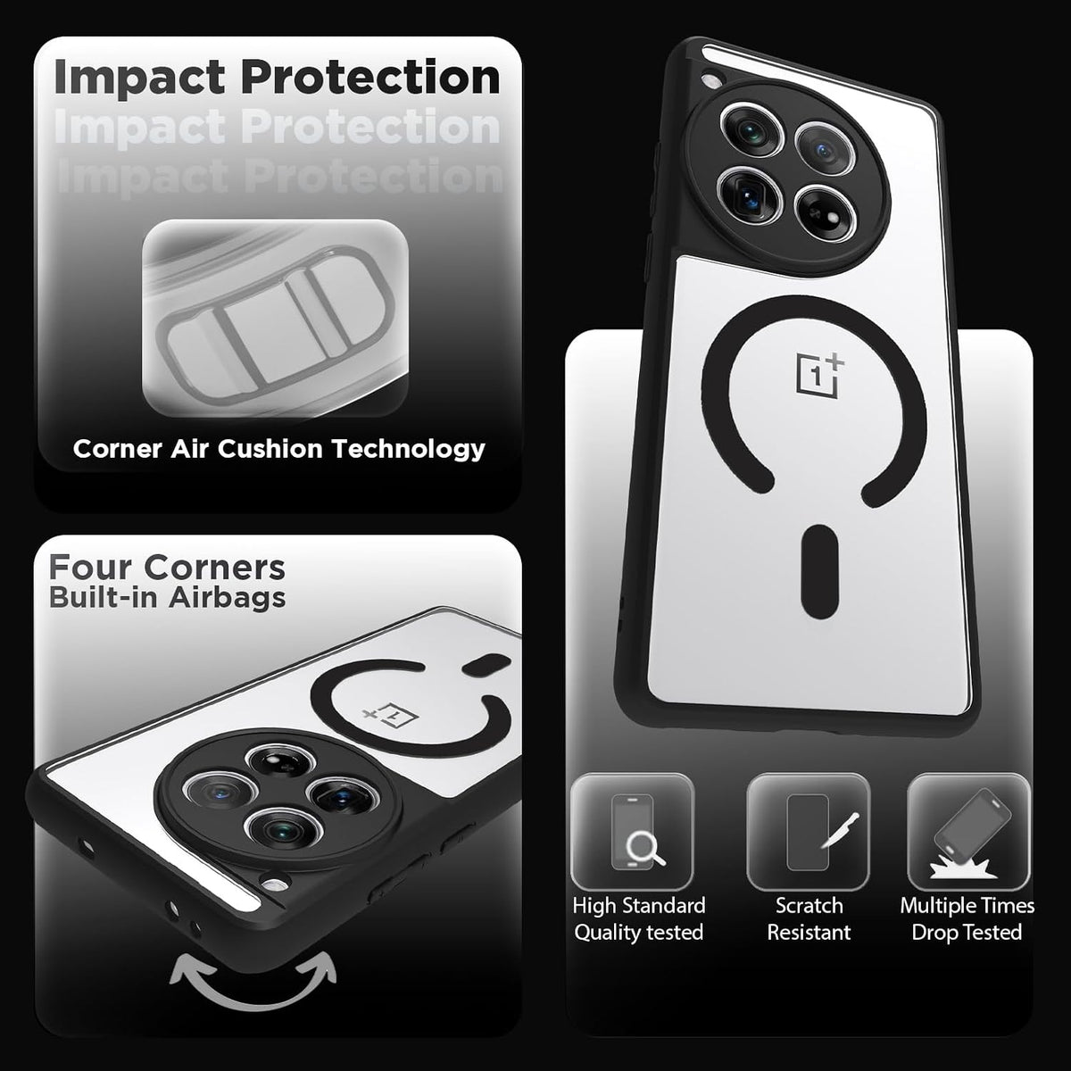 OnePlus 12 Back Cover Case | Sleek Hybrid - Clear Black Magnetic