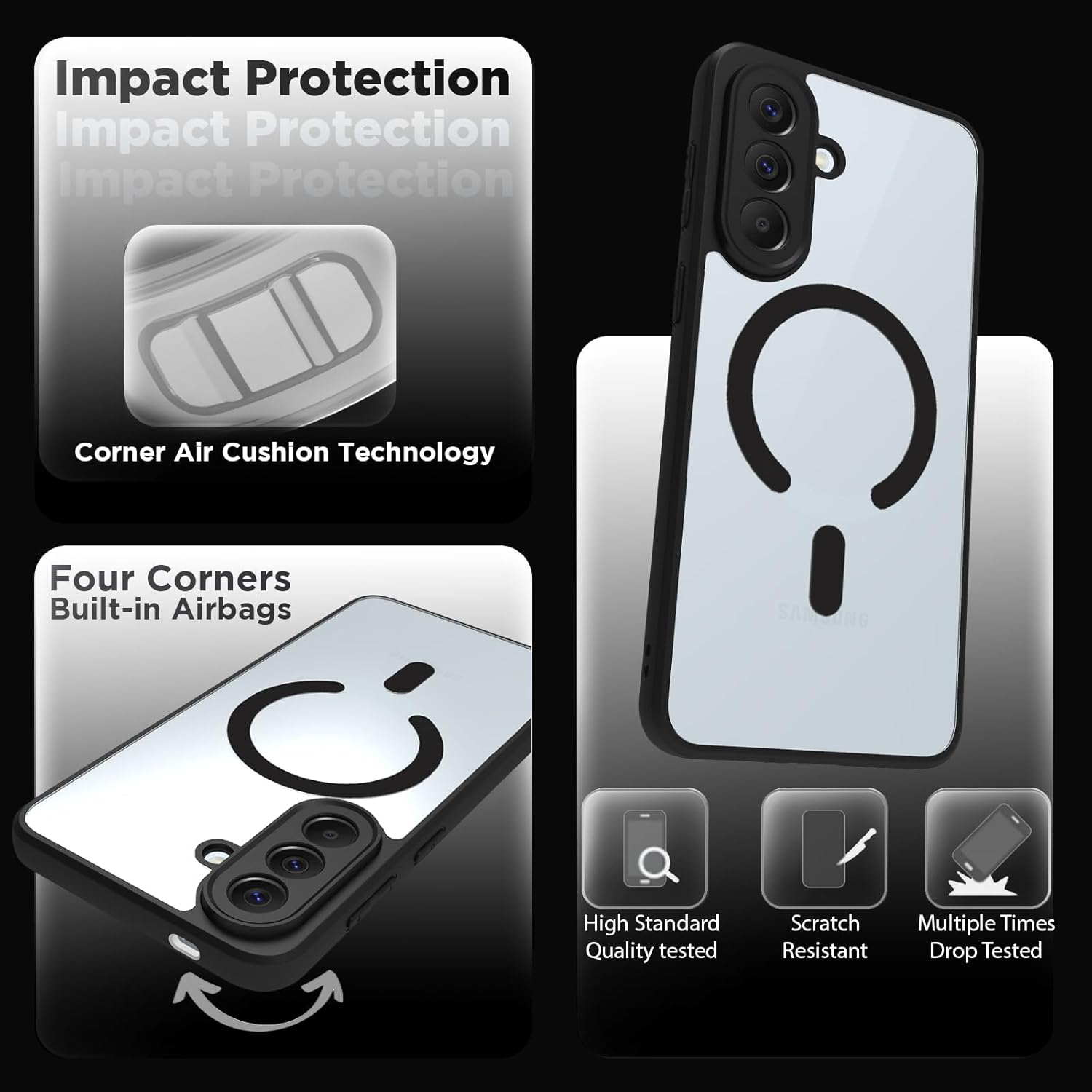 Samsung Galaxy A57 Back Cover Case | Sleek Hybrid - Clear Black Magnetic