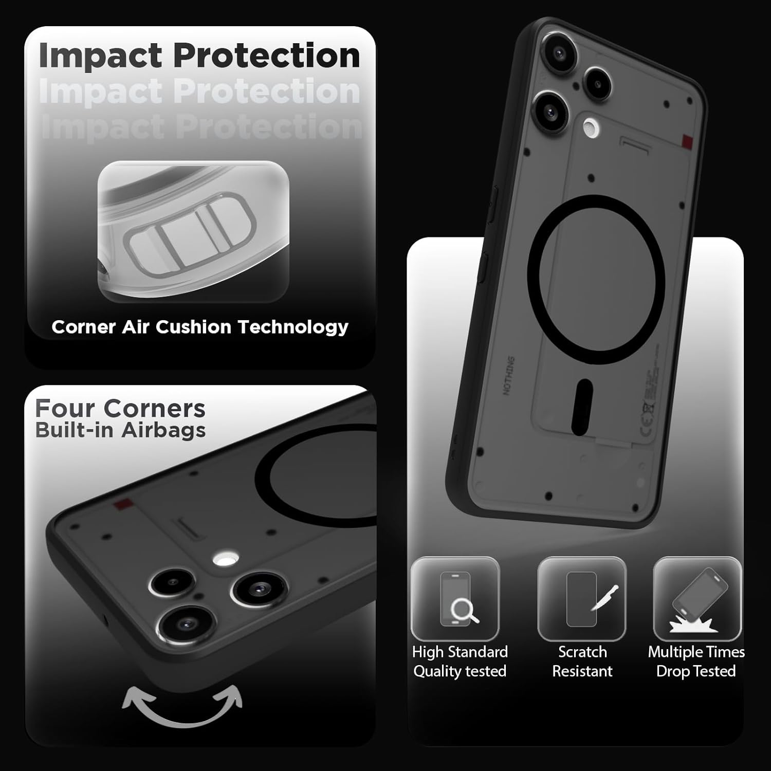 Nothing Phone 3a Lite 5G Back Cover Case | Sleek Hybrid - Matte Black Magnetic