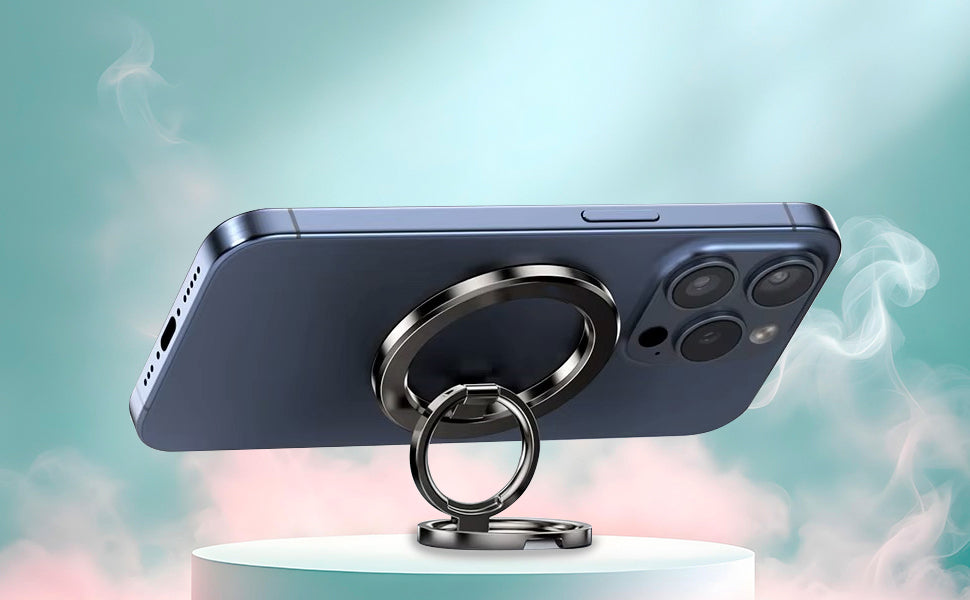 MagSafe Phone Grip & Stand | Dual Ring Holder - Gun Metal Grey