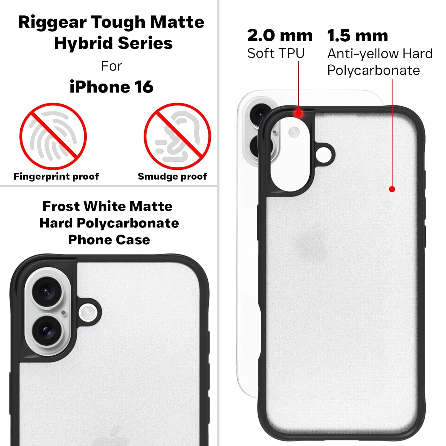iPhone 16 Back Cover Case | Sleek Hybrid - Clear Black