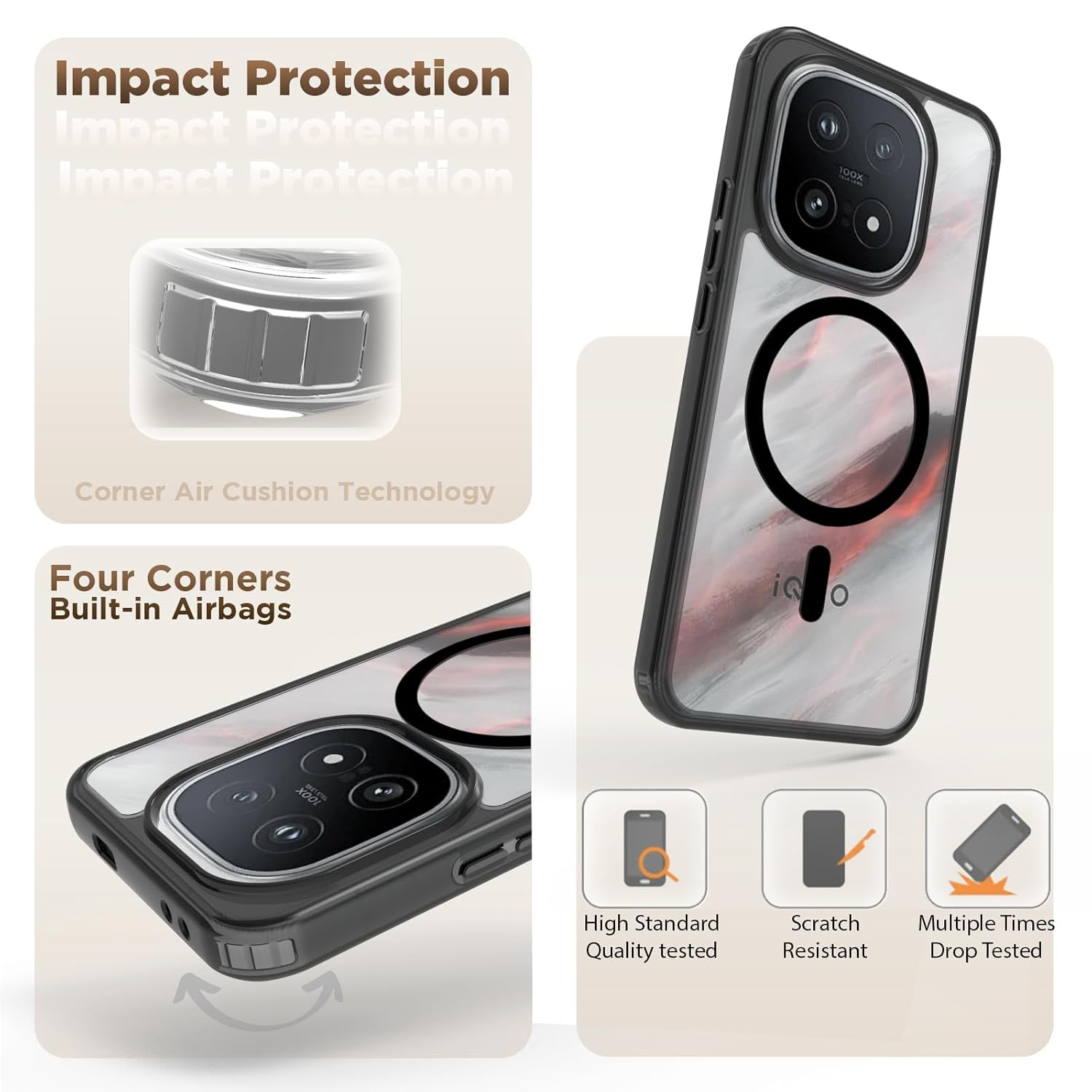 iQOO 15 5G Back Cover Case | Sleek Hybrid - Clear Magnetic