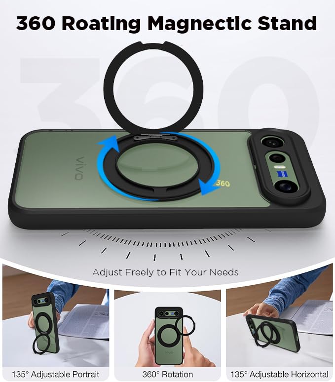 Vivo X300 FE Ring Stand Back Cover Case | Clear Hybrid - Clear Black Magnetic