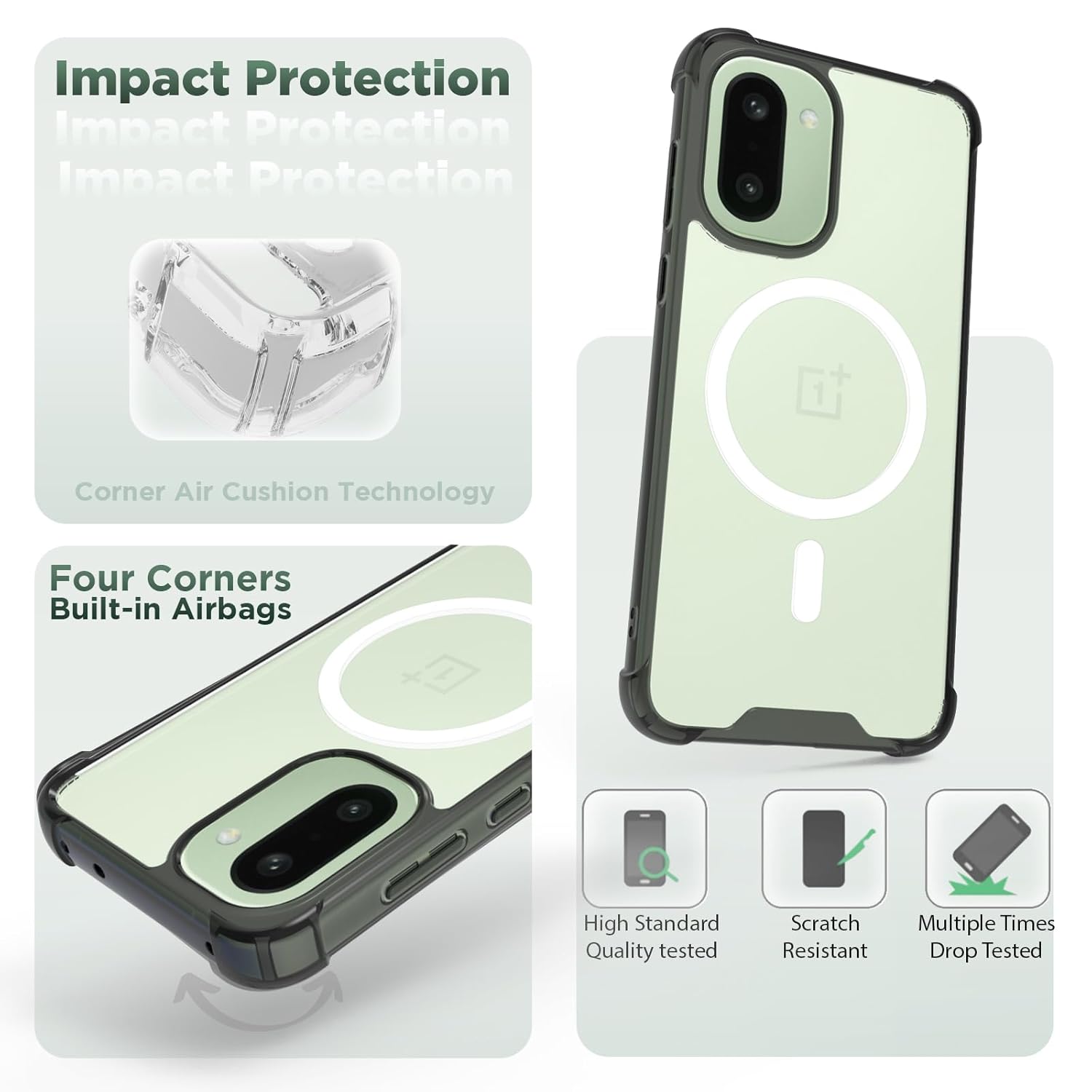 OnePlus 15R 5G Back Cover Case | Clear Hybrid - Clear Smoke Magnetic