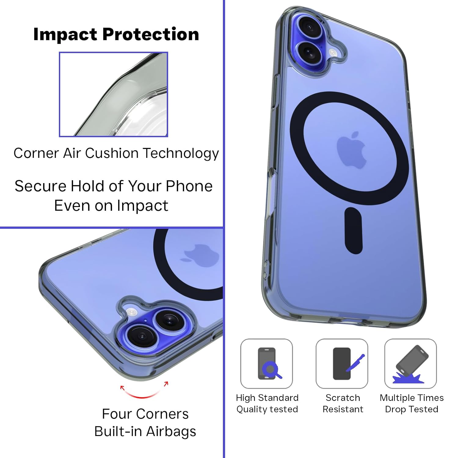 iPhone 16 Plus Back Cover Case | Clear Hybrid - Clear Black Magnetic