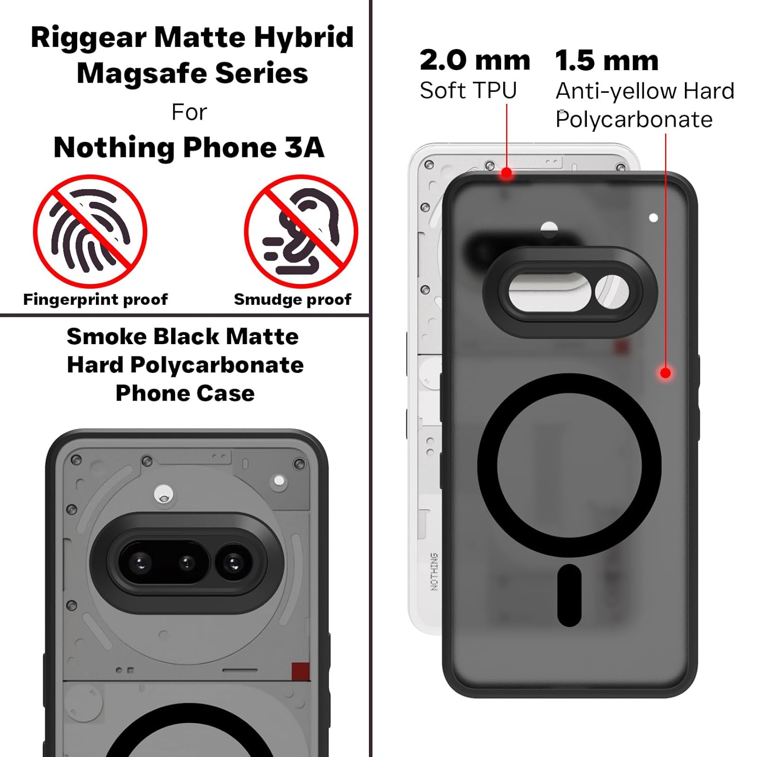 Nothing Phone 3a Back Cover Case | Sleek Hybrid - Matte Black Magnetic