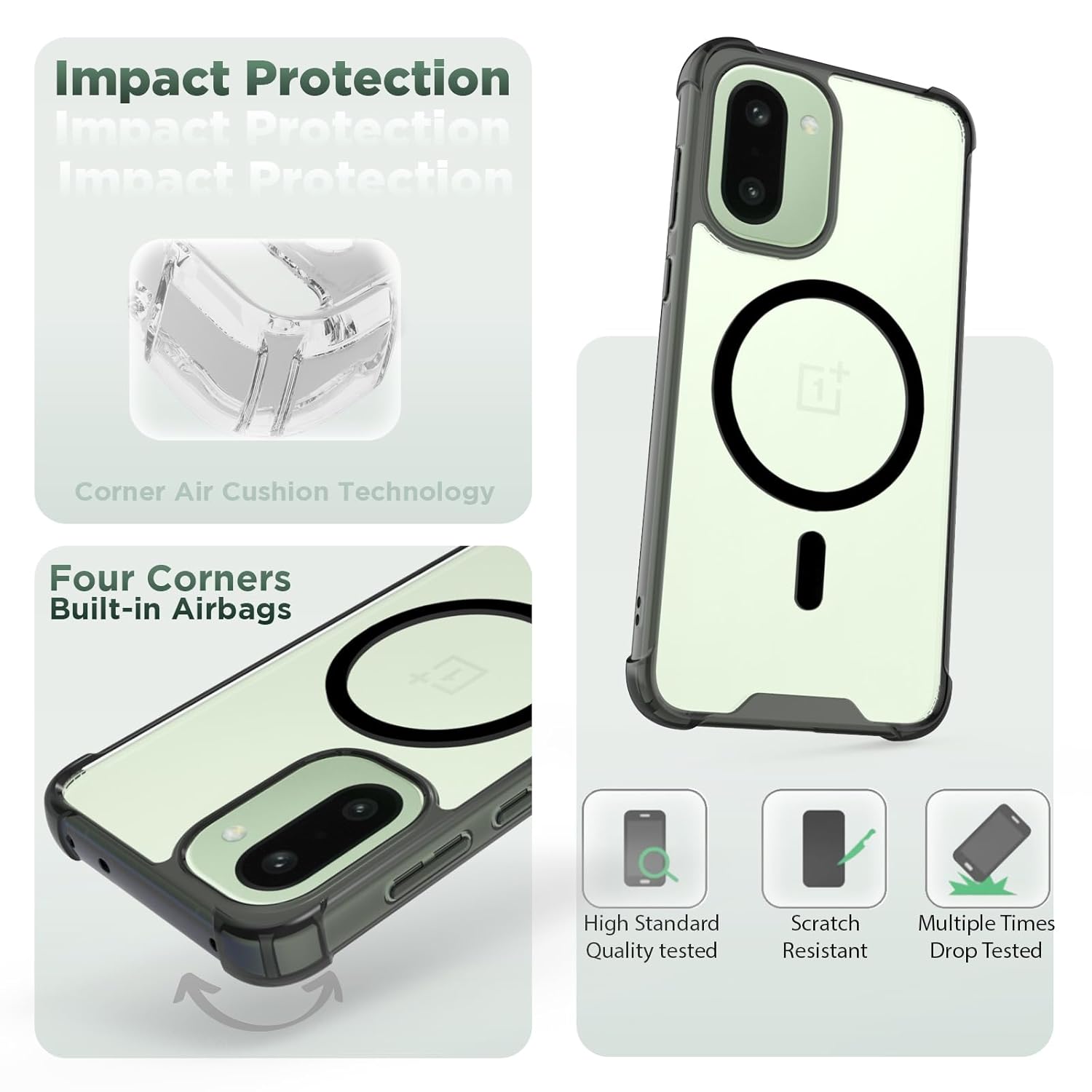 OnePlus 15R 5G Back Cover Case | Clear Hybrid - Smoke Magnetic(Black)