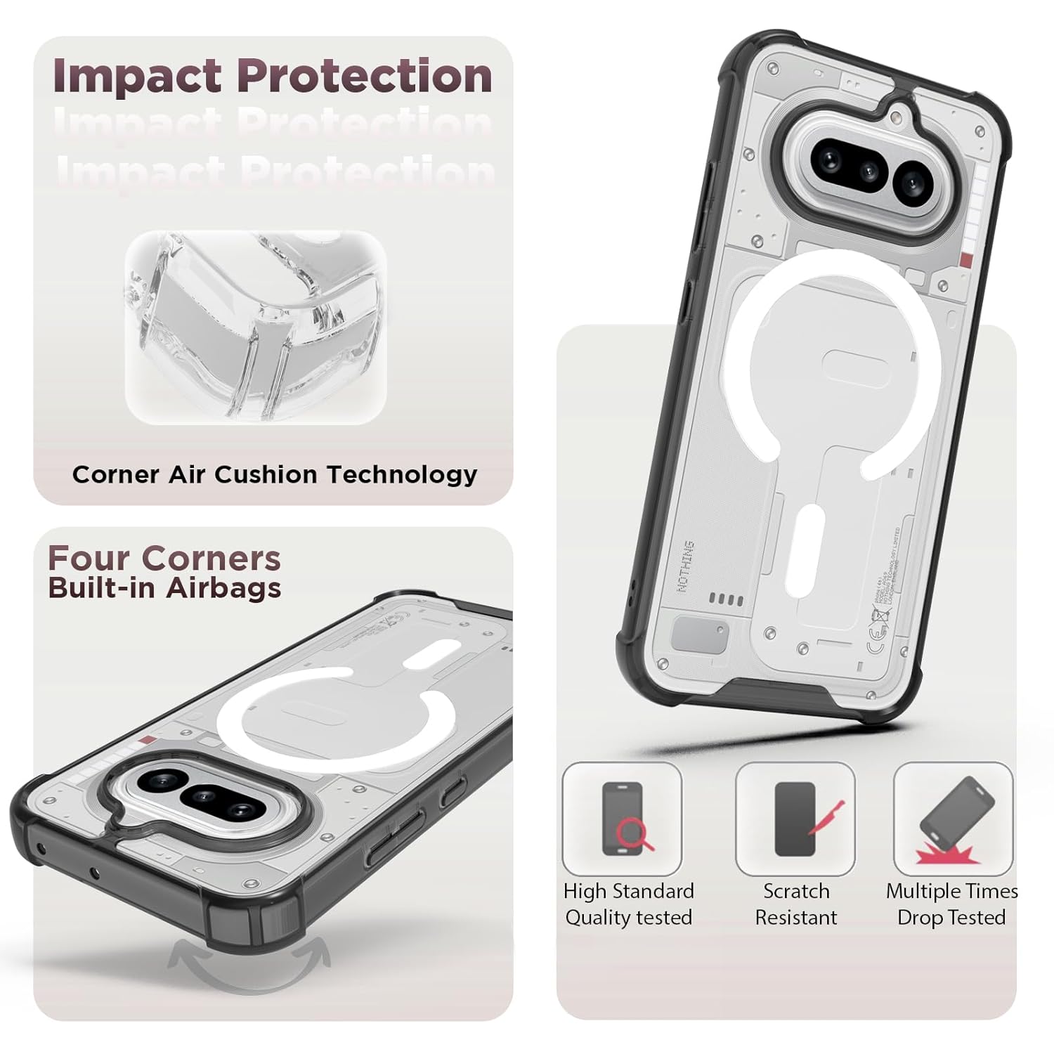 Nothing Phone 4a Back Cover Case | Clear Hybrid - Smoke White Magnetic