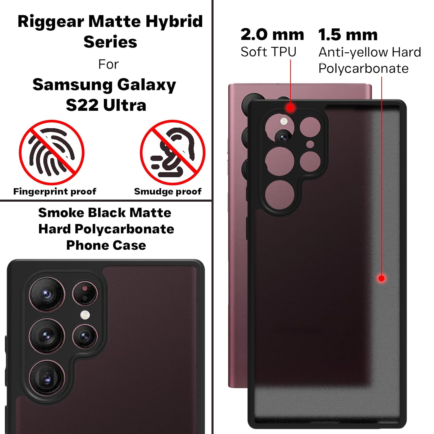 Samsung Galaxy S22 Ultra Back Cover Case | Sleek Hybrid - Matte Black