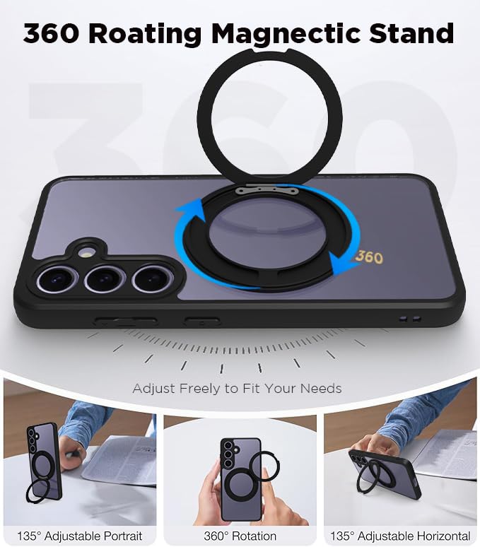Samsung Galaxy S24 Ring Stand Back Cover Case | Sleek Hybrid - Clear Black Magnetic