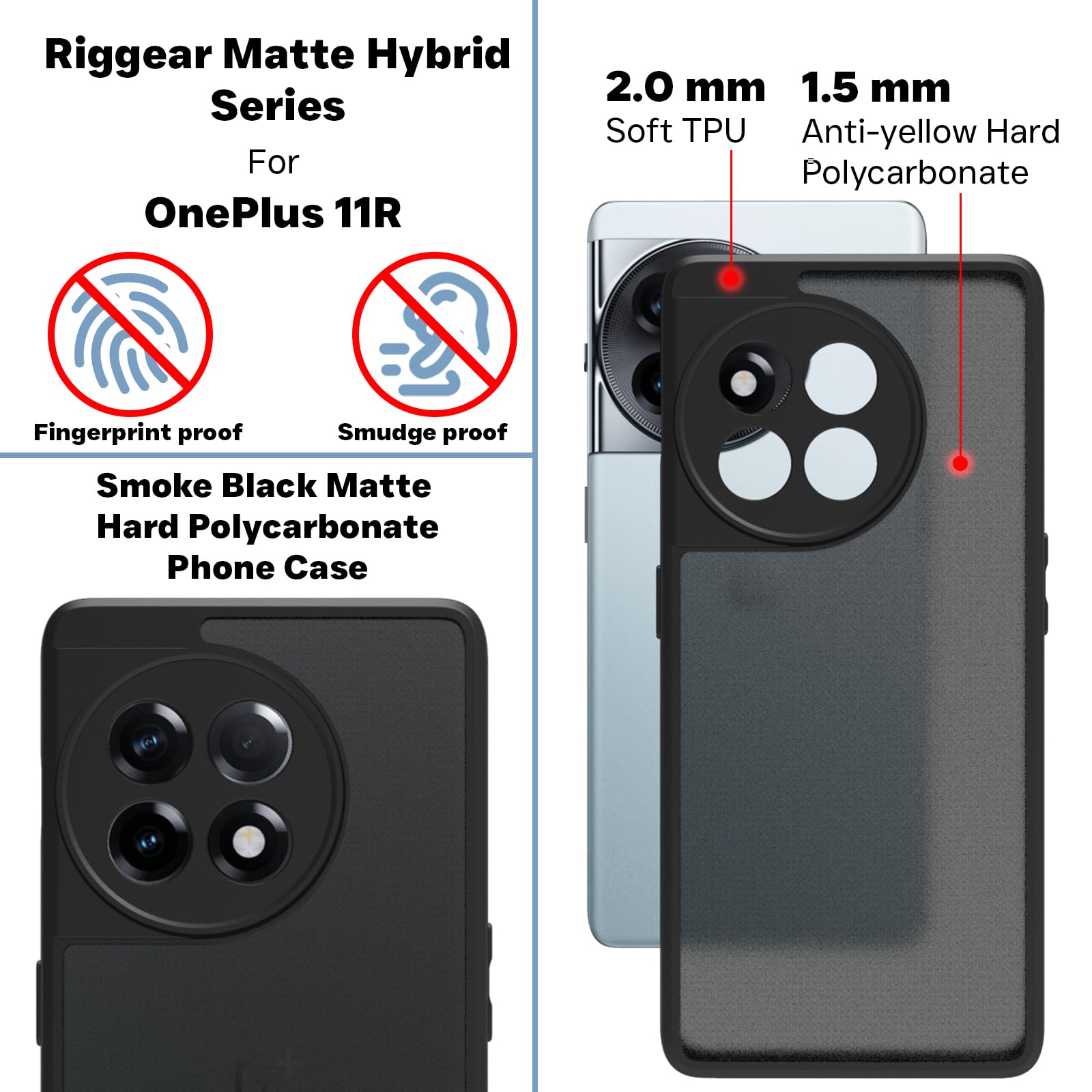 OnePlus 11R Back Cover Case | Sleek Hybrid - Matte Black