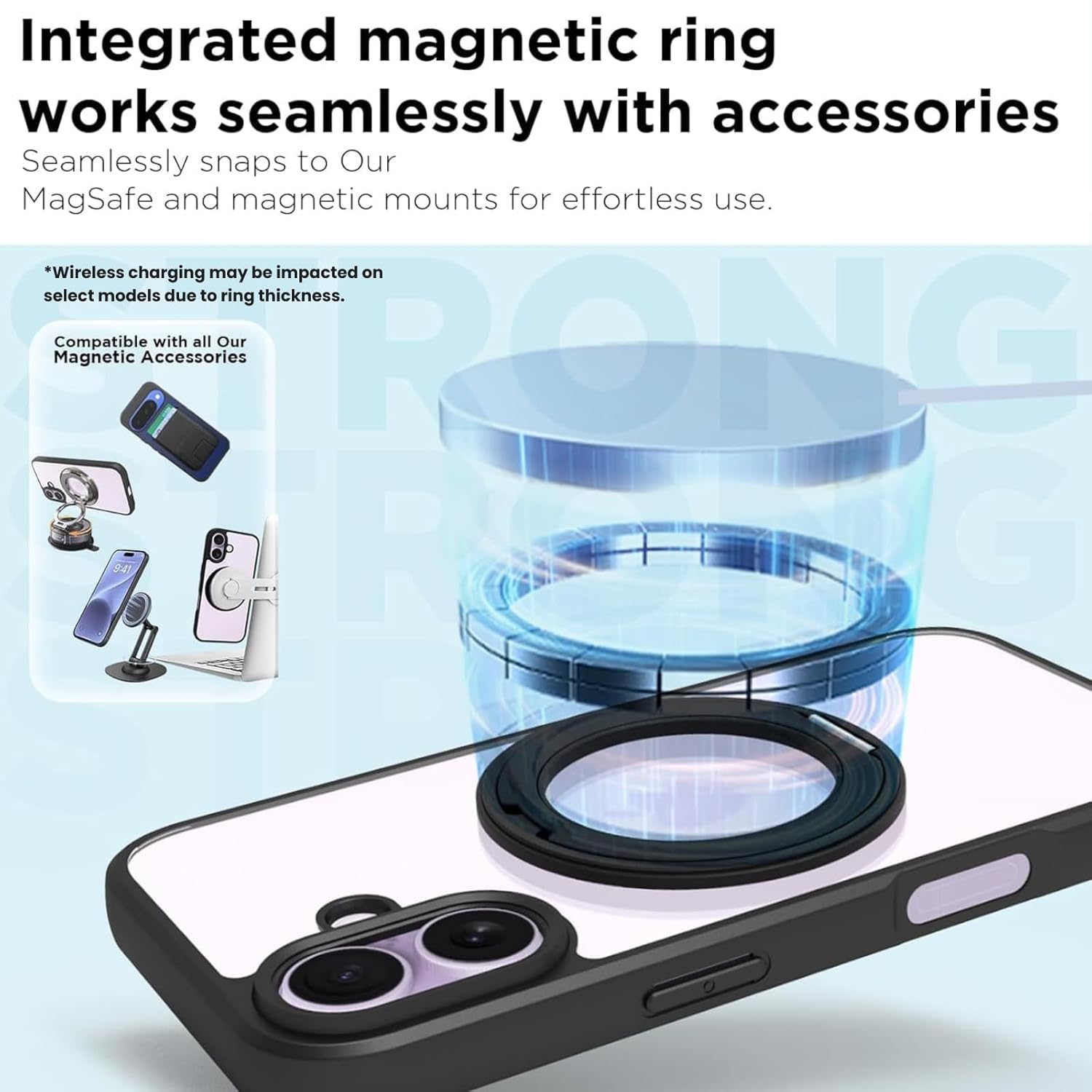 iPhone 17 Ring Stand Back Cover Case | Clear Hybrid - Clear Black Magnetic