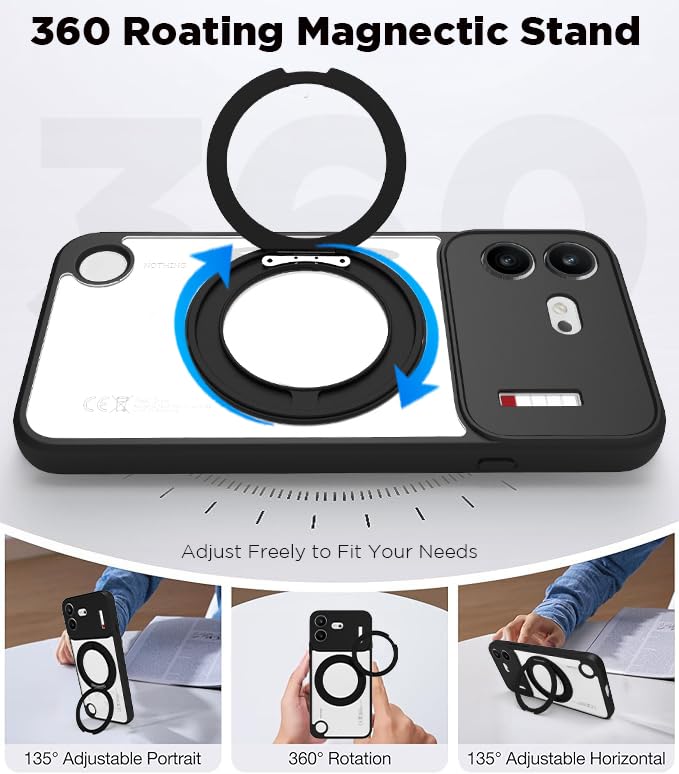 Nothing Phone 4b Ring Stand Back Cover Case | Sleek Hybrid - Clear Black Magnetic