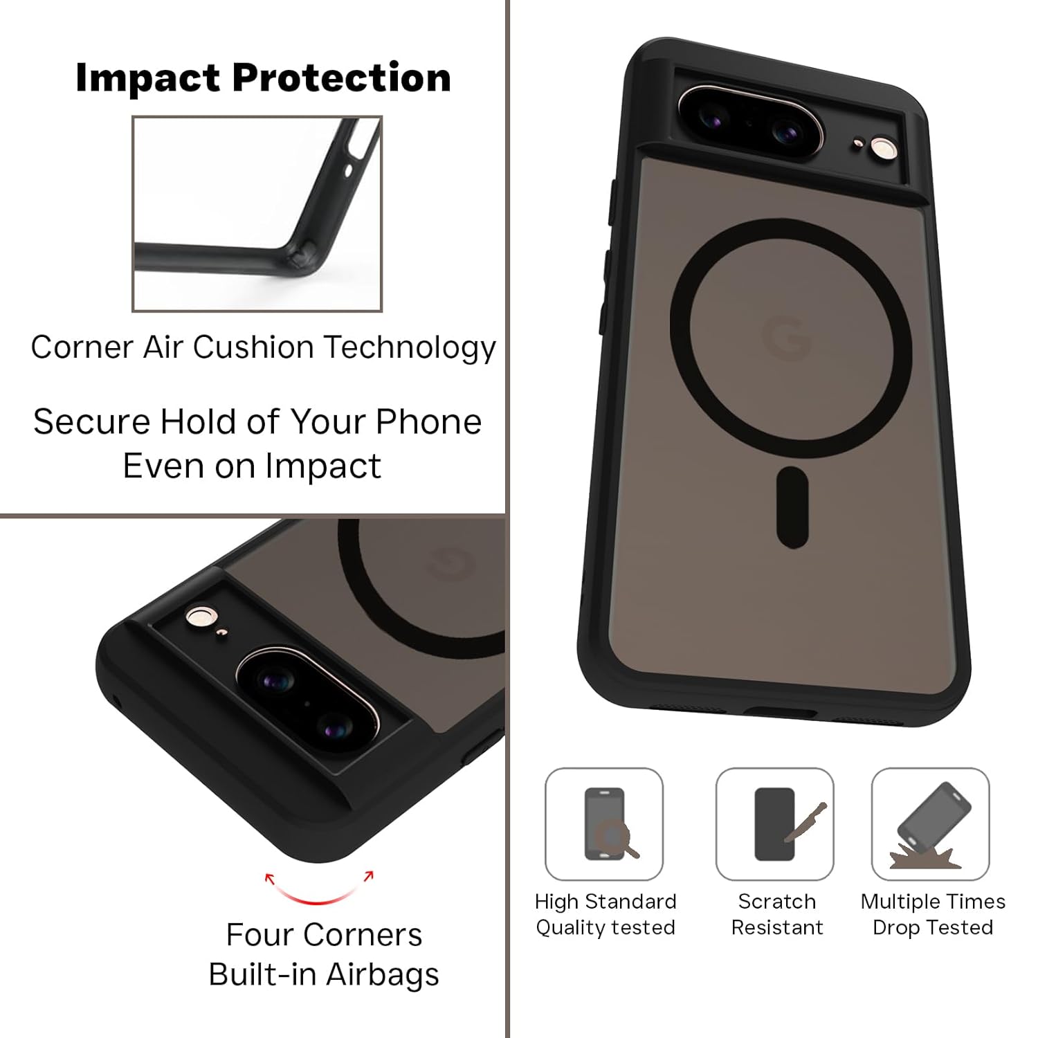 Google Pixel 8 Back Cover Case | Sleek Hybrid - Matte Black Magnetic