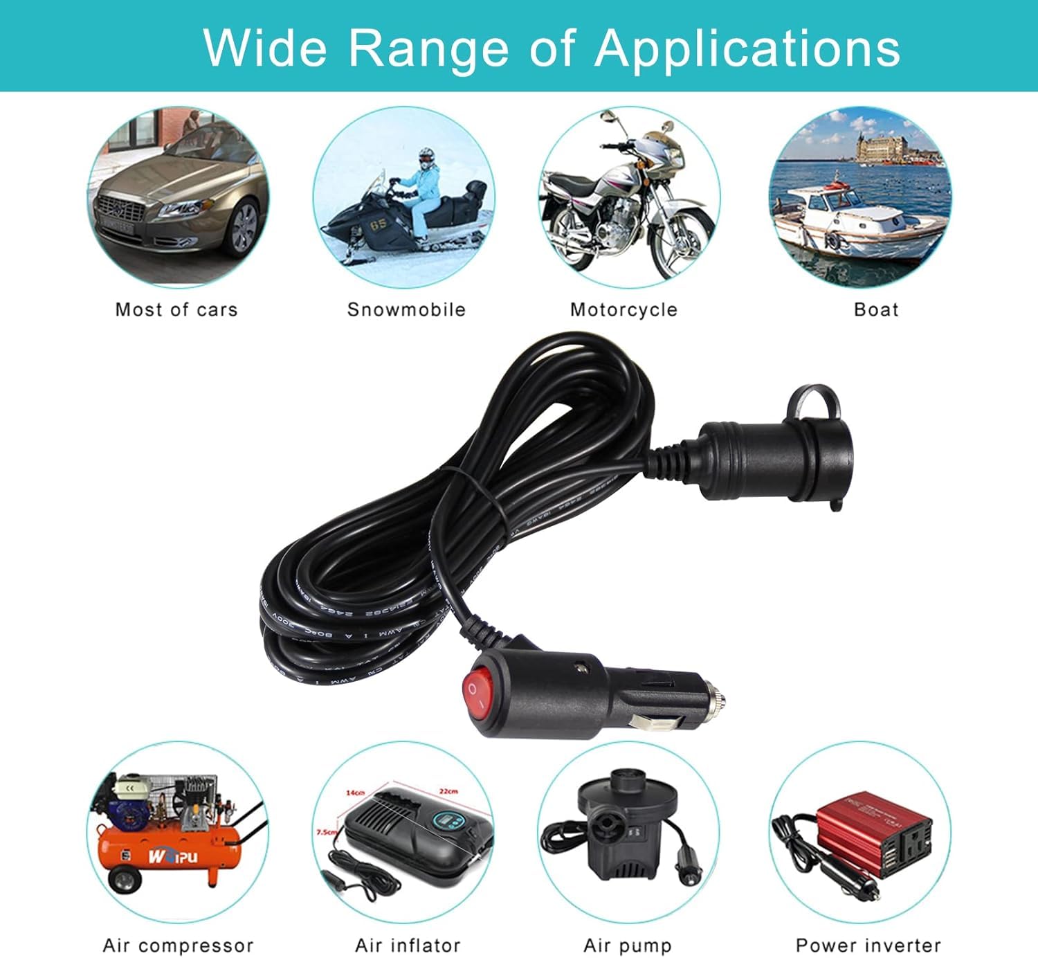 Car Cigarette Lighter Extension Cable | 3M with Switch & 15A Fuse