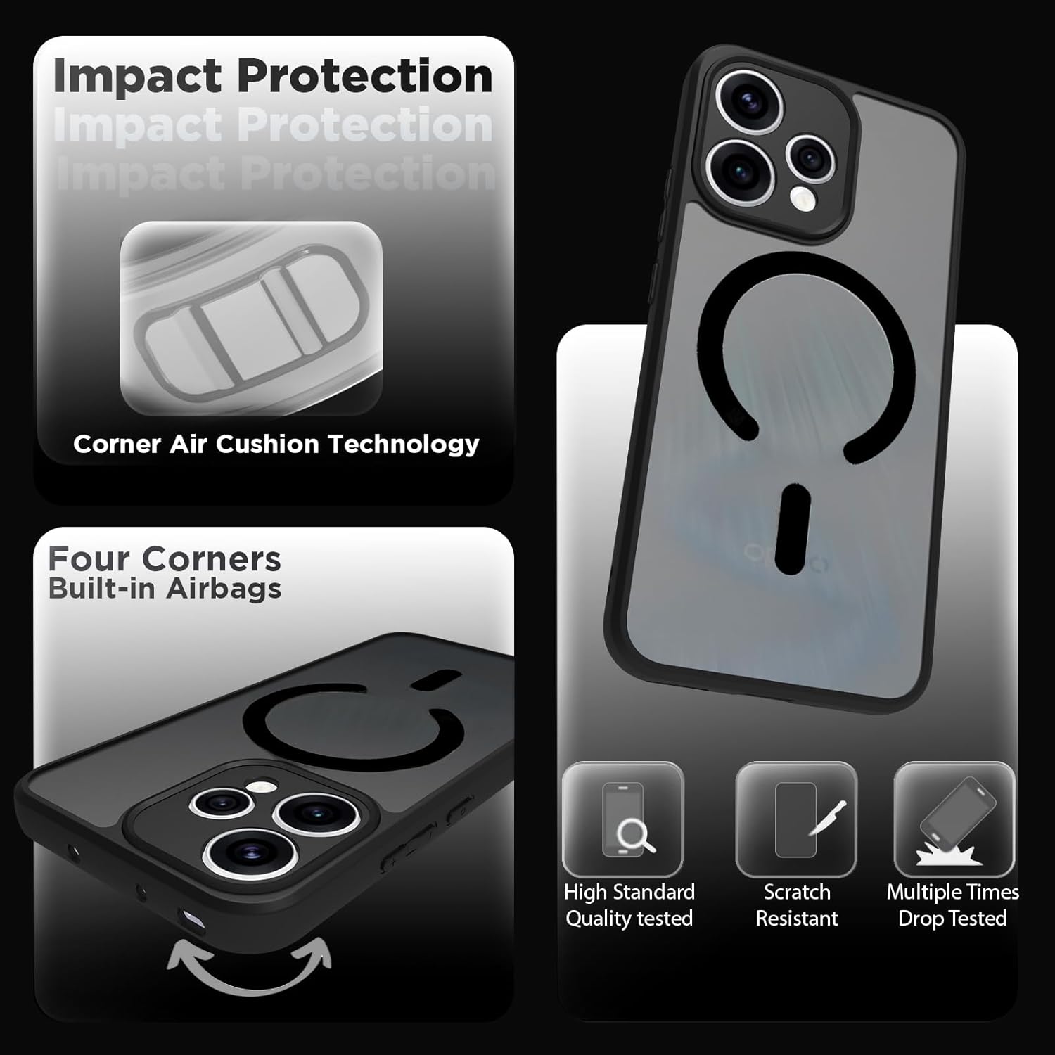 OPPO Reno15 5G Back Cover Case | Sleek Hybrid - Matte Black Magnetic