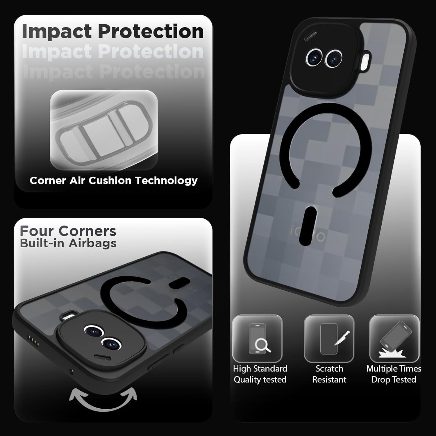 iQOO 15R 5G Back Cover Case | Sleek Hybrid - Matte Black Magnetic