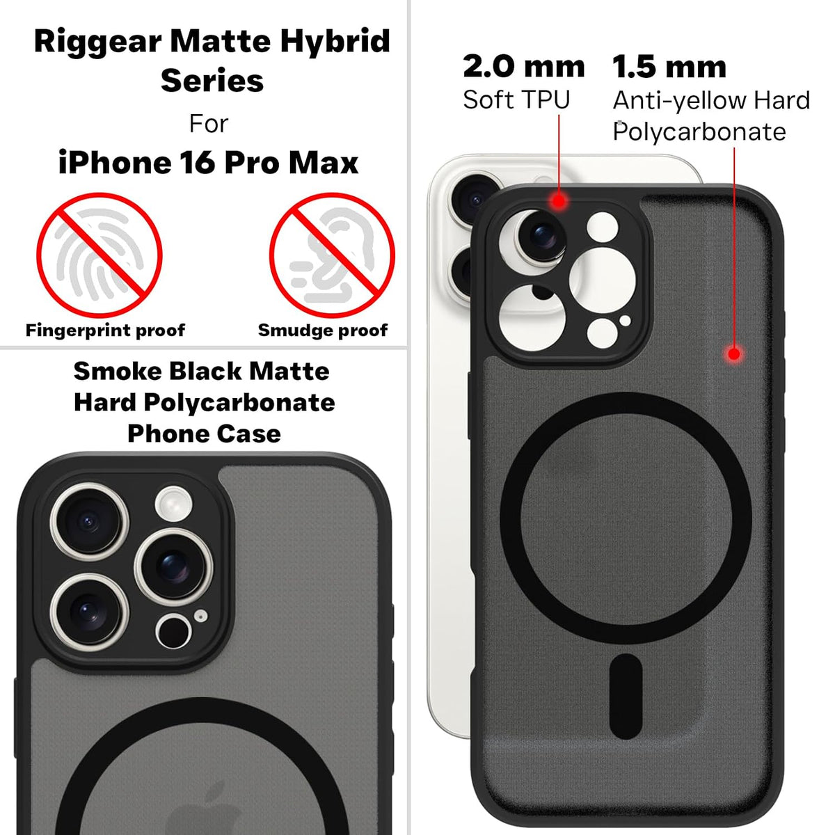 iPhone 16 Pro Max Back Cover Case | Sleek Hybrid - Matte Black Magnetic