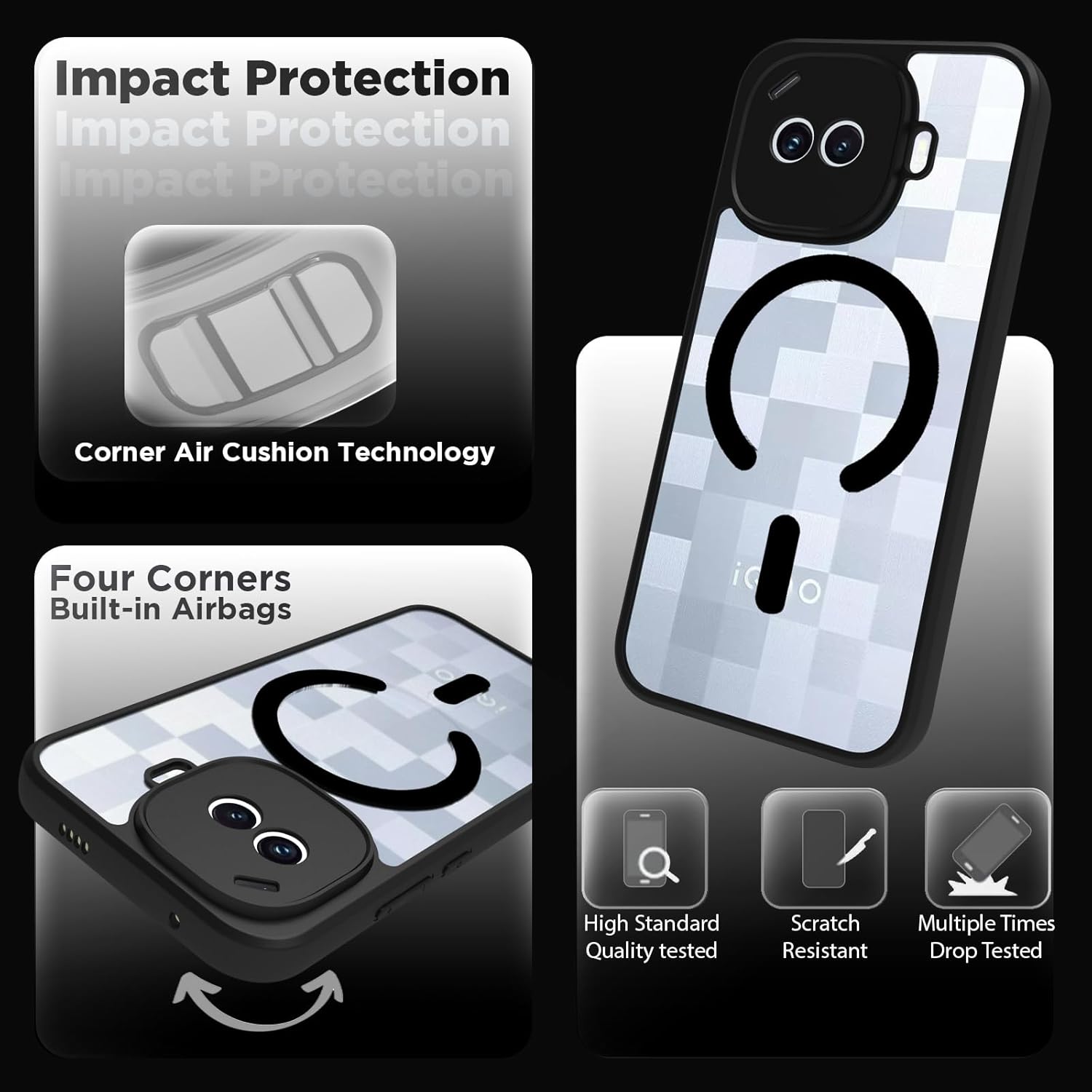 iQOO 15R 5G Back Cover Case | Sleek Hybrid - Clear Black Magnetic
