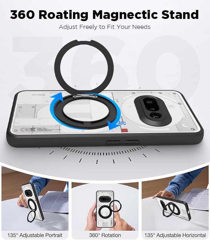 Nothing Phone 3a Ring Stand Back Cover Case | Clear Hybrid - Clear Black Magnetic