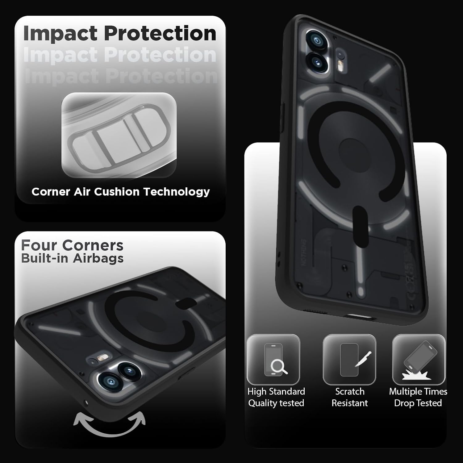Nothing Phone 2 Back Cover Case | Sleek Hybrid - Matte Black Magnetic