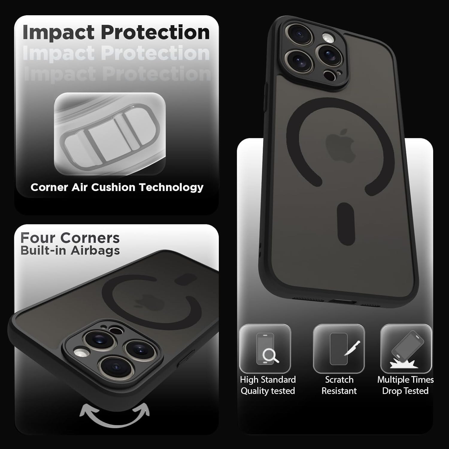 iPhone 15 Pro Max Back Cover Case | Sleek Hybrid - Matte Black Magnetic