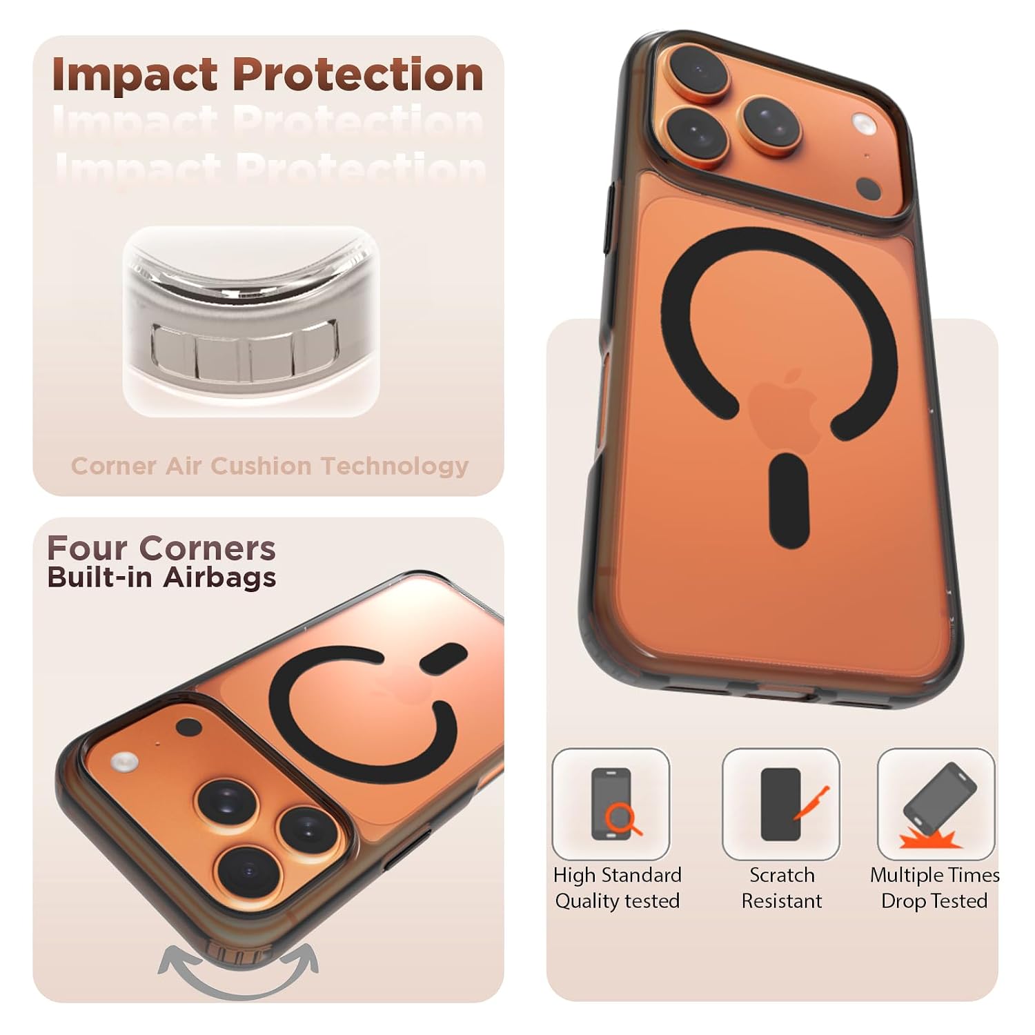iPhone 17 Pro Back Cover Case | Clear Hybrid - Clear Black Magnetic
