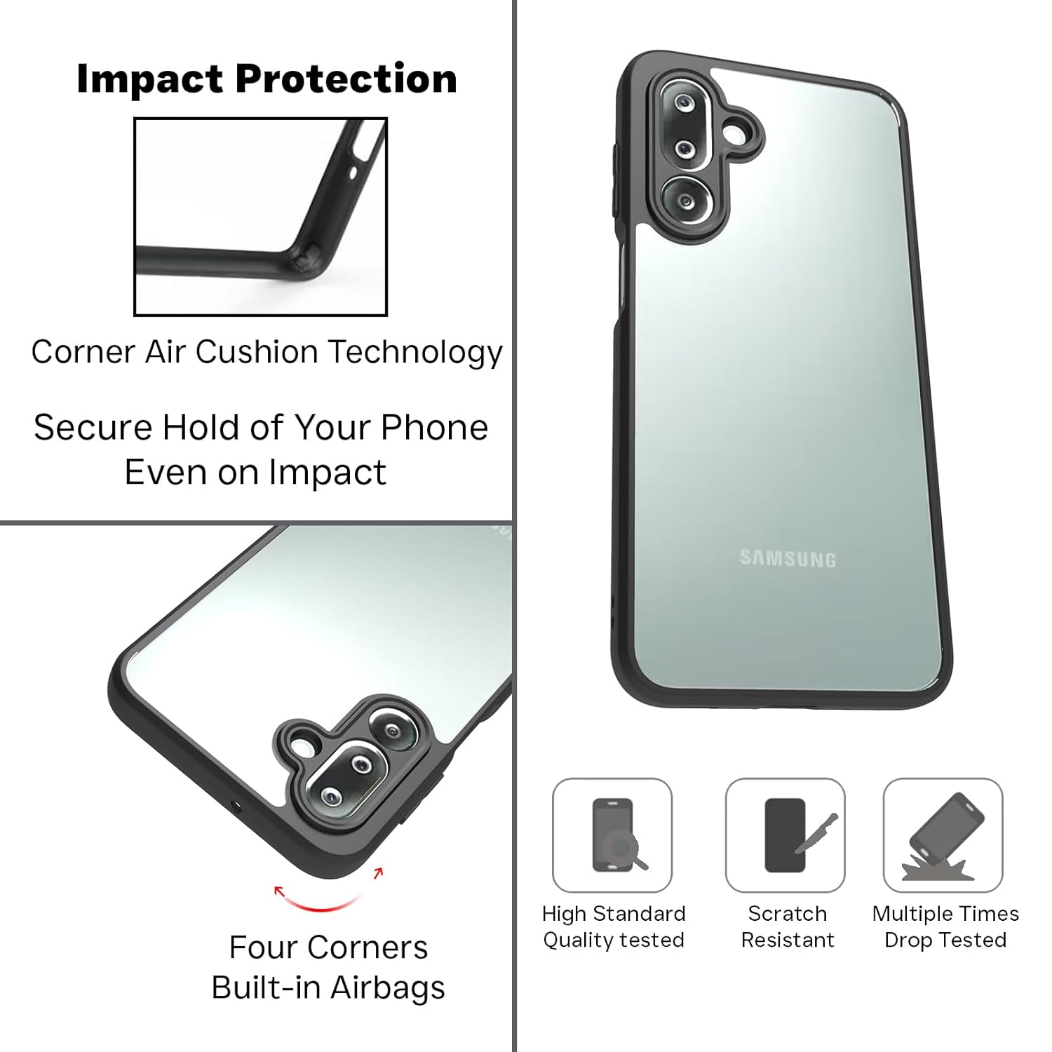 Samsung Galaxy M36 5G / Galaxy F36 5G Back Cover Case | Clear Hybrid - Clear Black