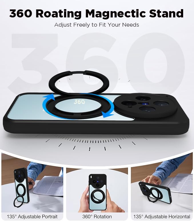 Vivo X300 5G Ring Stand  Back Cover Case | Clear Hybrid - Clear Black Magnetic