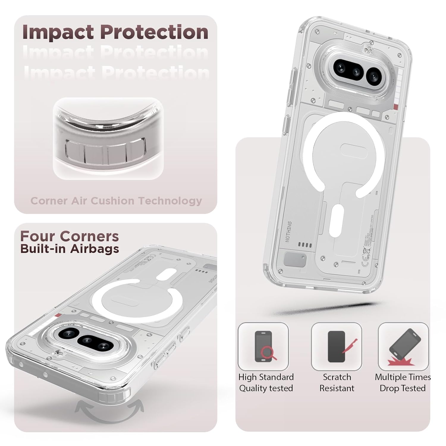 Nothing Phone 4a 5G Back Cover Case | Clear Hybrid - Clear Transparent Magnetic