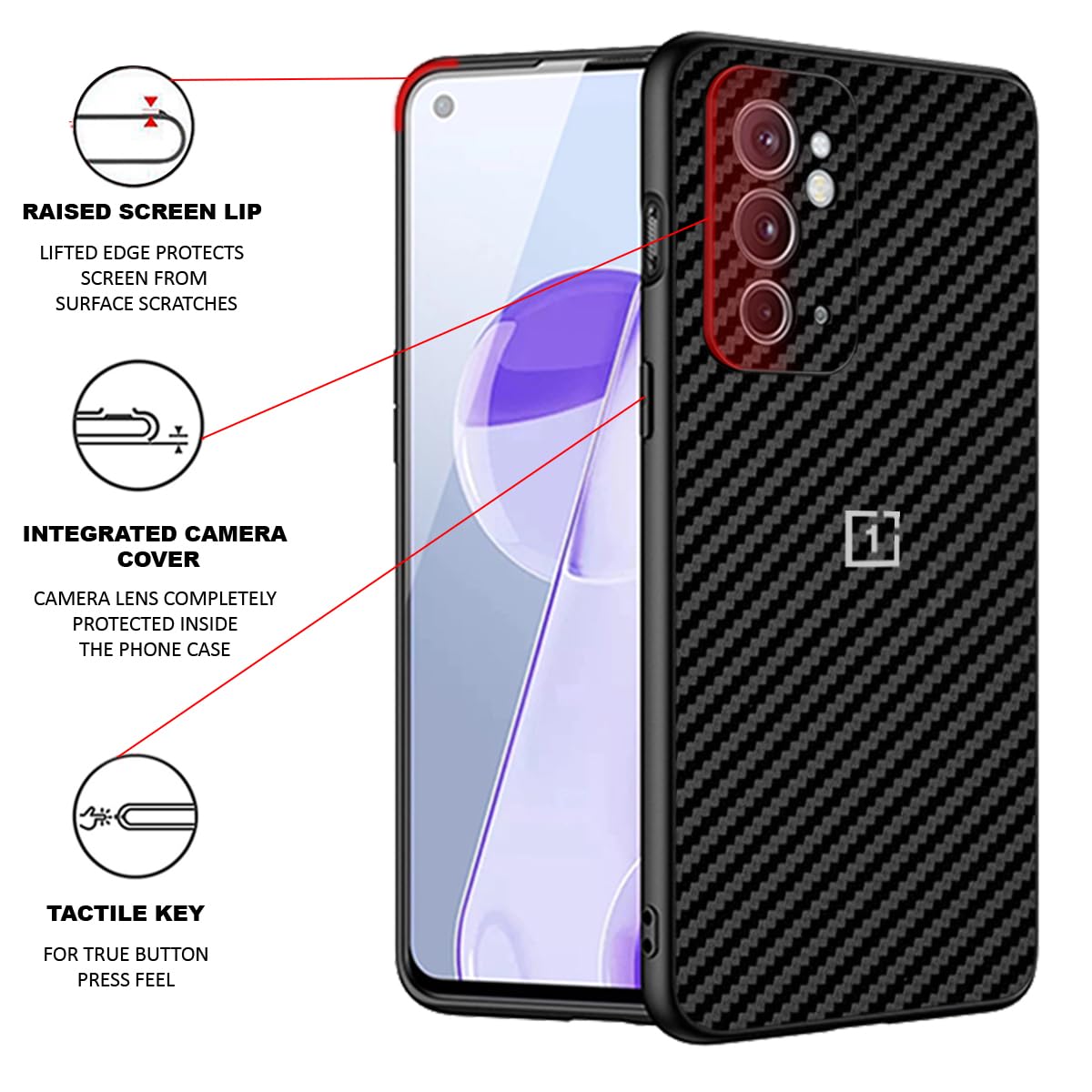 OnePlus 9RT Back Cover Case | Carbon Fiber Armor - Black