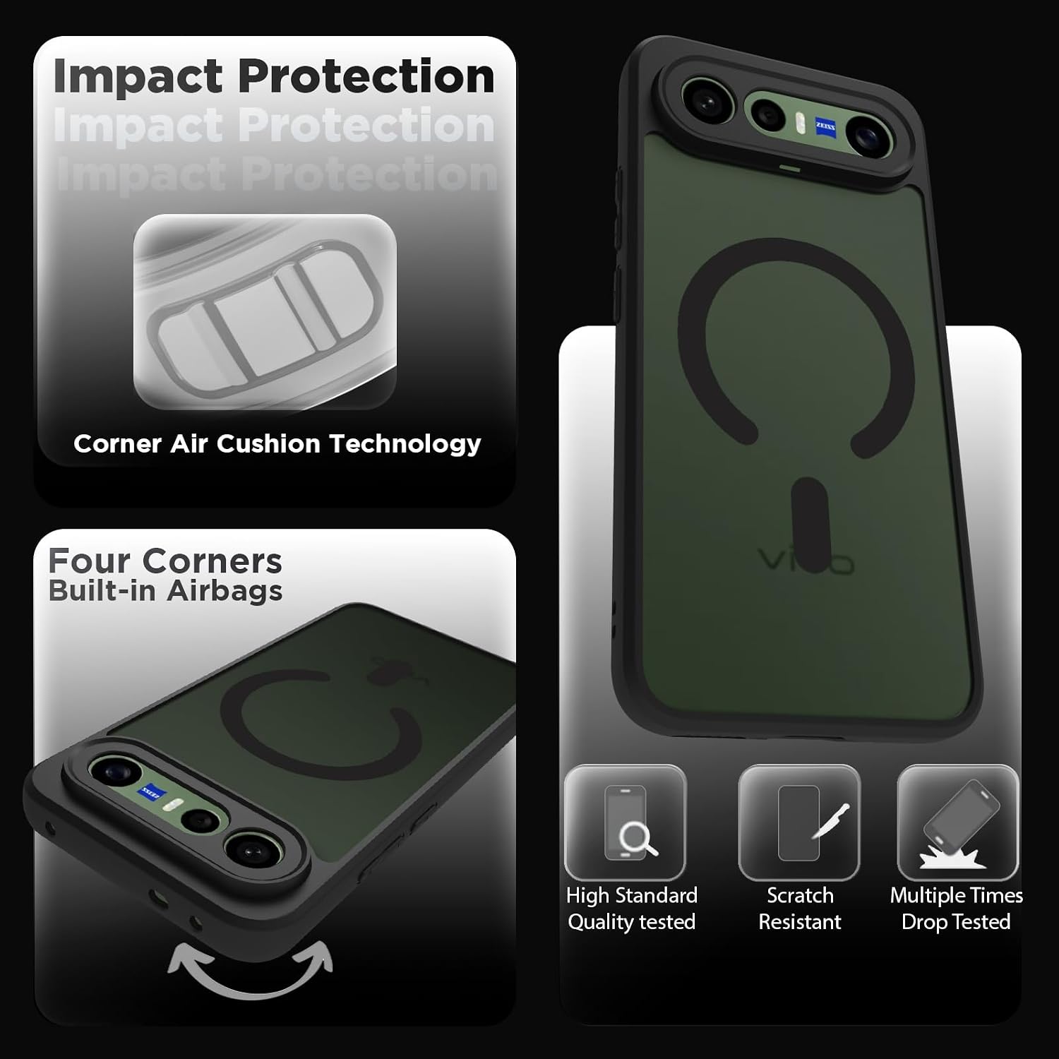 Vivo X300 FE Back Cover Case | Sleek Hybrid - Matte Black Magnetic