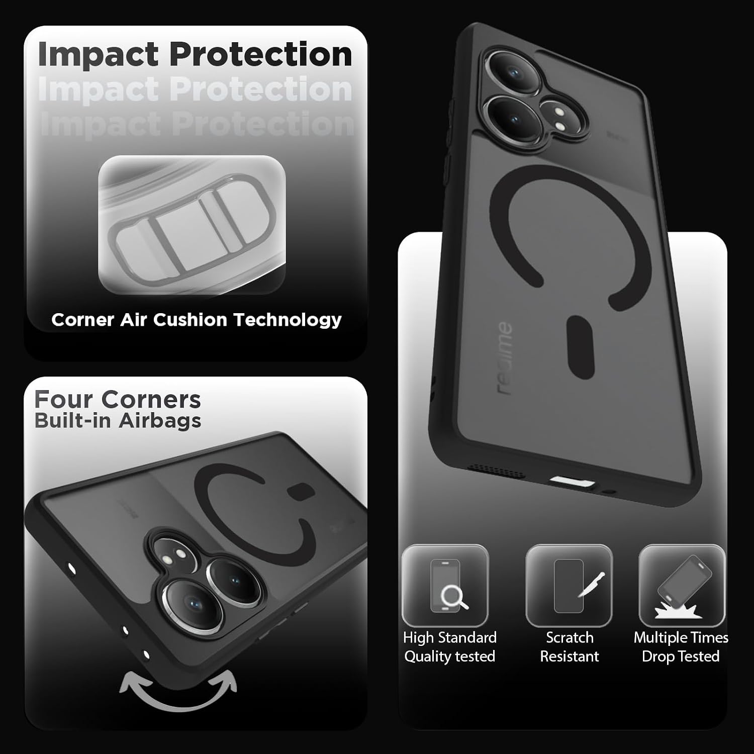 Realme GT 6 / GT 6T 5G Back Cover Case | Sleek Hybrid - Matte Black Magnetic