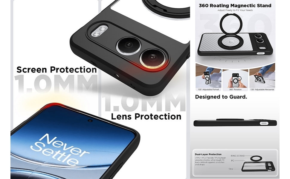 OnePlus Nord 4 5G Ring Stand Back Cover Case | Clear Hybrid - Clear Black Ring Stand
