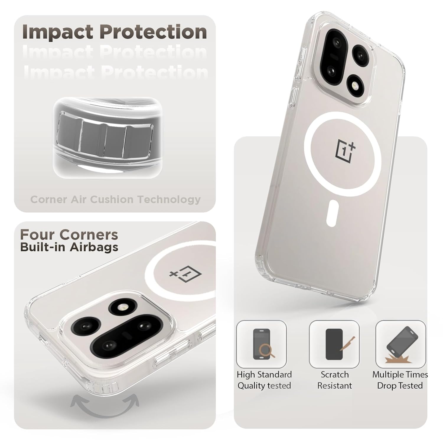 OnePlus 15 5G Back Cover Case |  Clear Hybrid - Smoke Magnetic(White)