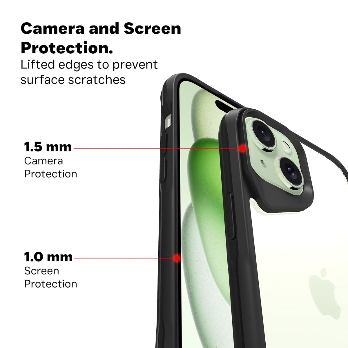 iPhone 15 Back Cover Case | Tough Hybrid - Clear Black