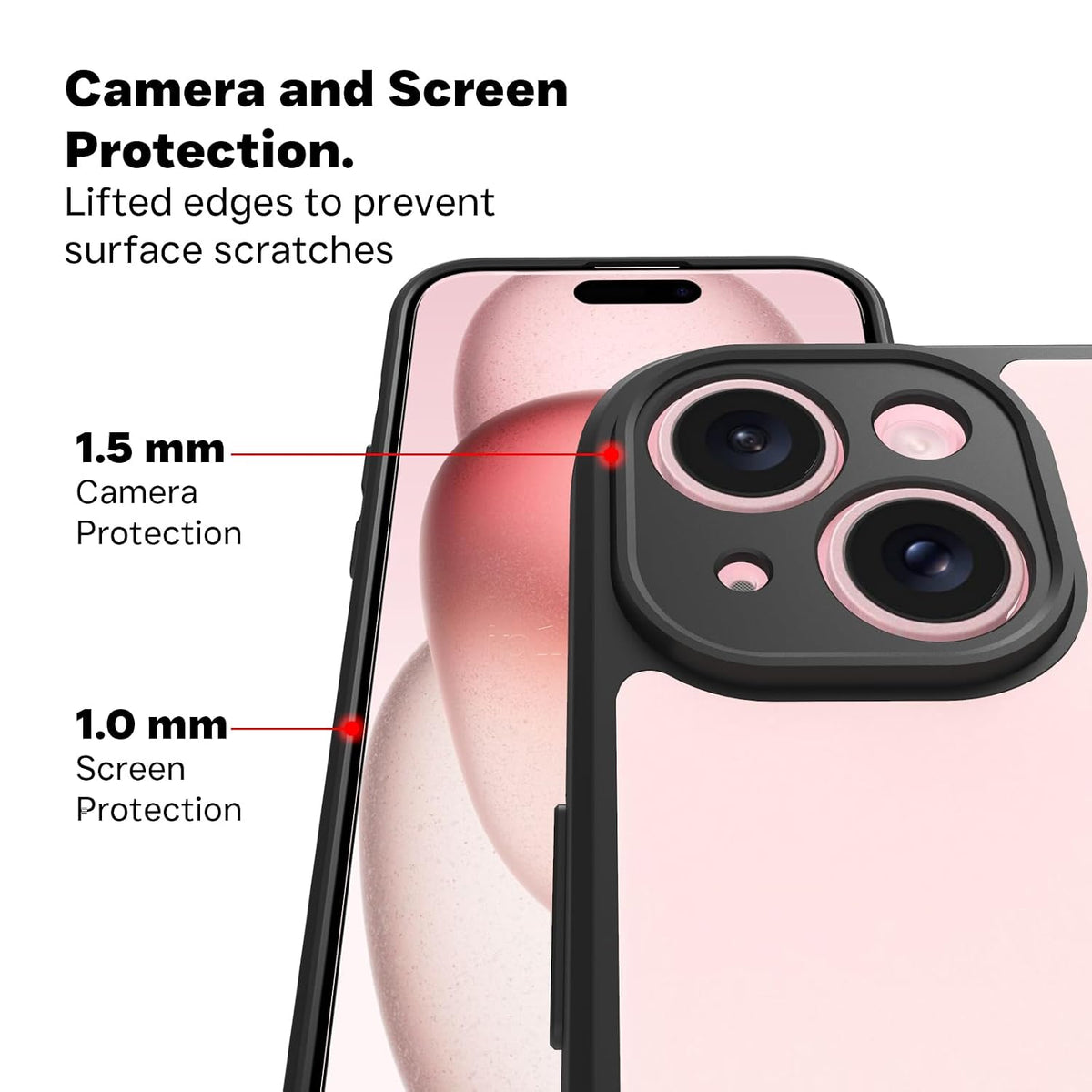 iPhone 15 Plus Back Cover Case | Sleek Hybrid - Clear Black