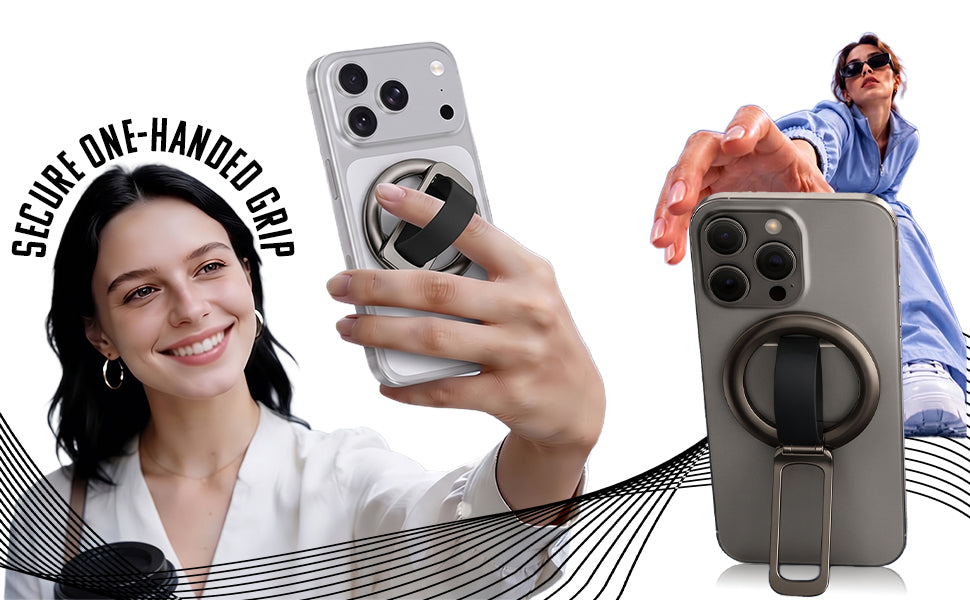 Magnetic Phone Grip & Stand | 2-in-1 Silicone Finger Loop - Grey