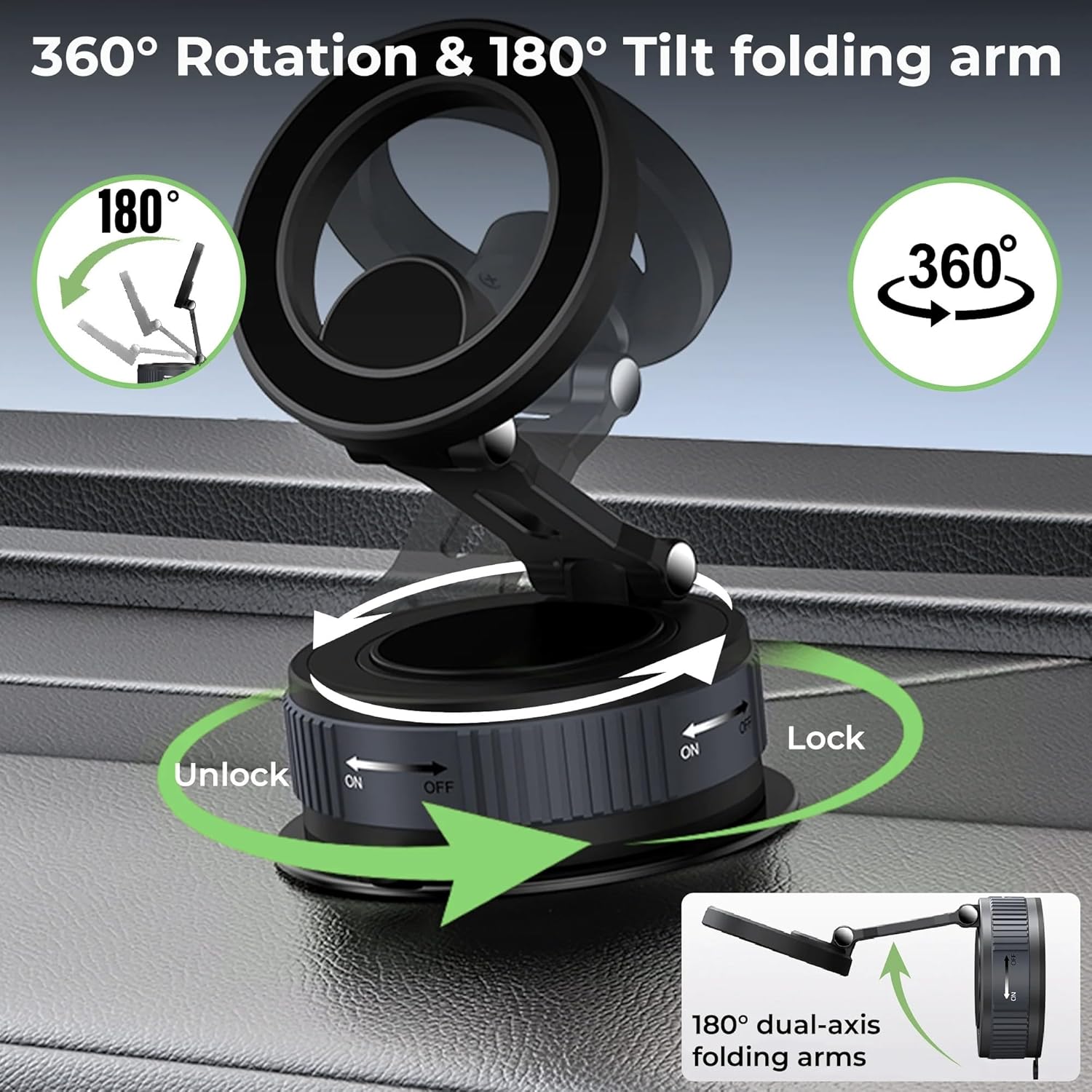 Magnetic Phone Holder | Foldable Suction Mount - AstroNova Black Grey
